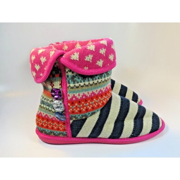 Steve Madden Faux Fur Sweater Boots Women's Size 7 MultiColor Hearts Rhinestone - Picture 1 of 14
